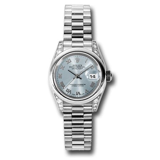 Đồng hồ Rolex Platinum Lady-Datejust Domed Bezel Glacier Blue Roman Dial President Bracelet 179296 gbrp 26mm