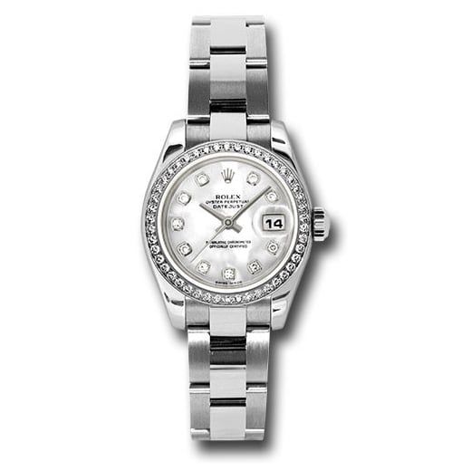 Đồng hồ Rolex Steel & White Gold Lady-Datejust 46 Diamond Bezel Mother-Of-Pearl Diamond Dial Oyster Bracelet 179384 mdo 26mm