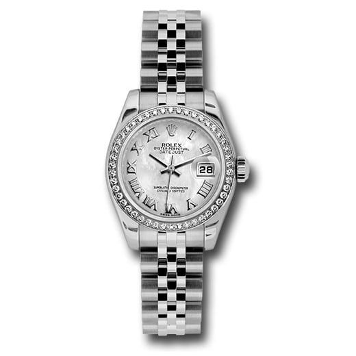 Đồng hồ Rolex Steel & White Gold Lady Datejust 46 Diamond Bezel White Mother-Of-Pearl Roman Dial Jubilee Bracelet 179384 mrj 26mm