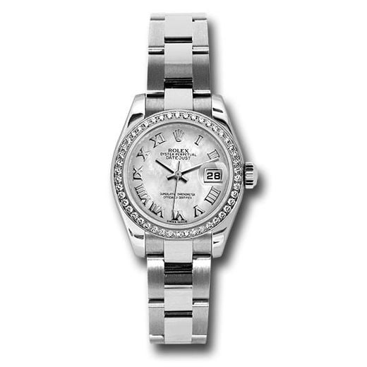 Đồng hồ Rolex Steel & White Gold Lady Datejust 46 Diamond Bezel White Mother-Of-Pearl Roman Dial Oyster Bracelet 179384 mro 26mm