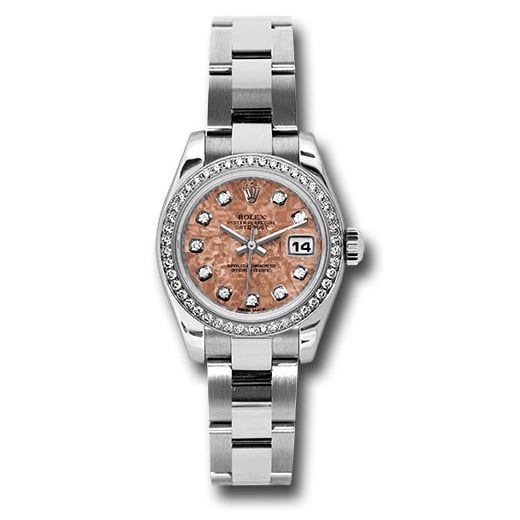 Đồng hồ Rolex Steel & White Gold Lady-Datejust 46 Diamond Bezel Pink Gold Crystal Diamond Dial Oyster Bracelet 179384 pgcdo 26mm