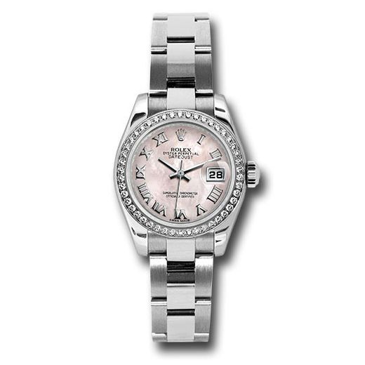 Đồng hồ Rolex Steel & White Gold Lady Datejust 46 Diamond Bezel Pink Mother-Of-Pearl Roman Dial Oyster Bracelet 179384 pmro 26mm