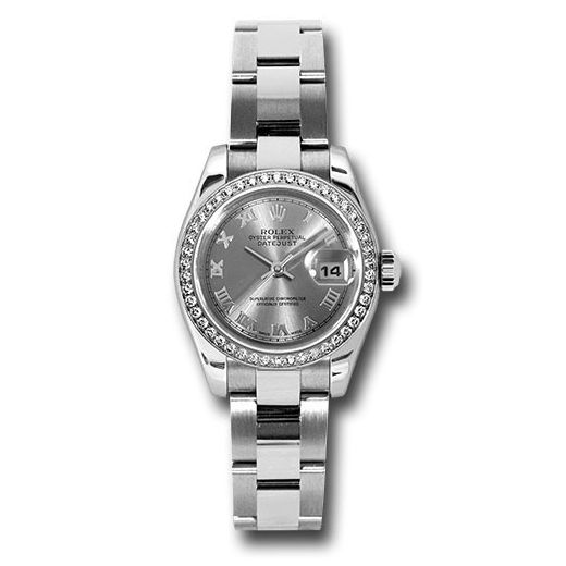 Đồng hồ Rolex Steel & White Gold Lady Datejust 46 Diamond Bezel Rhodium Roman Dial Oyster Bracelet 179384 rro 26mm