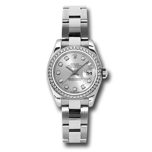 Đồng hồ Rolex Steel & White Gold Lady Datejust 46 Diamond Bezel Silver Diamond Dial Oyster Bracelet 179384 sdo 26mm