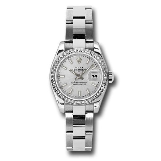 Đồng hồ Rolex Steel & White Gold Lady-Datejust 46 Diamond Bezel Silver Index Dial Oyster Bracelet 179384 sio 26mm
