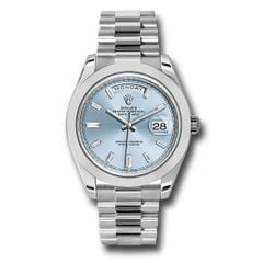 Đồng hồ Rolex 950 Platinum Day-Date Smooth Bezel Ice Blue Baguette Diamond Dial President Bracelet 228206 ibbdp 40mm