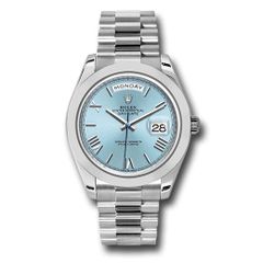 Đồng hồ Rolex Platinum Day-Date Smooth Bezel Ice Blue Roman Dial President Bracelet 228206 ibrp 40mm