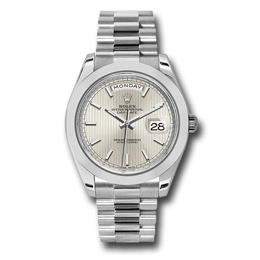 Đồng hồ Rolex 950 Platinum Day-Date Smooth Bezel Silver Strip Motif Index Dial President Bracelet 228206 ssmip 40mm