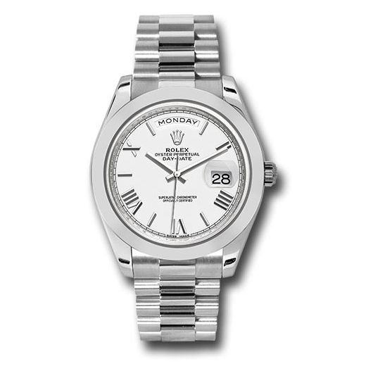 Đồng hồ Rolex 950 Platinum Day-Date Smooth Bezel White Bevelled Roman Dial President Bracelet 228206 wrp 40mm