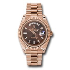 Đồng hồ Rolex Everose Gold Day-Date Fluted Bezel Chocolate Baguette Diamond Dial President Bracelet 228235 chbdp 40mm