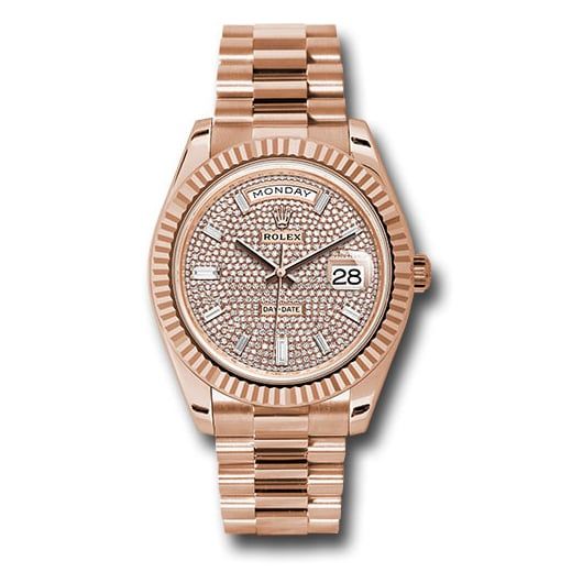 Đồng hồ Rolex Everose Gold Day-Date Fluted Bezel Diamond Paved Dial President Bracelet 228235 dpbdp 40mm