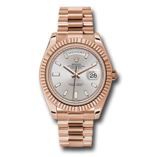 Đồng hồ Rolex Everose Gold Day-Date Fluted Bezel Sundust Baguette-Cut Diamond Dial President Bracelet 228235 sdbdp 40mm