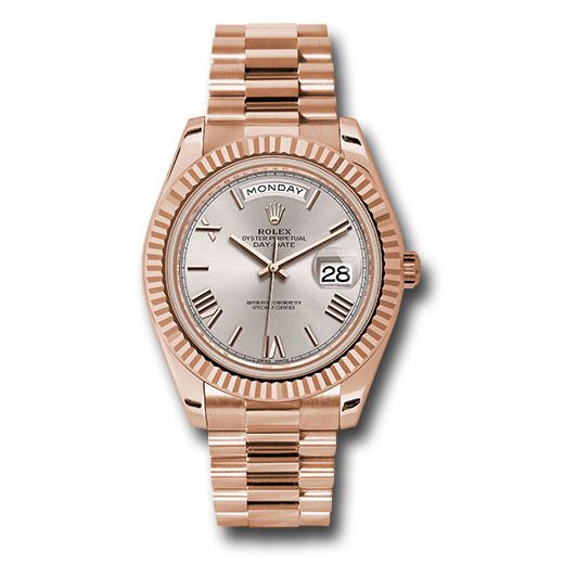 Đồng hồ Rolex Everose Gold Day-Date Fluted Bezel Sundust Bevelled Roman Dial President Bracelet 228235 sdrp 40mm