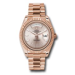 Đồng hồ Rolex Everose Gold Day-Date Fluted Bezel Sundust Strip Motif Index Dial President Bracelet 228235 sdsmip 40mm