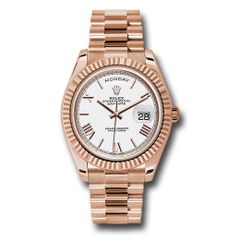 Đồng hồ Rolex Everose Gold Day-Date Fluted Bezel White Bevelled Roman Dial President Bracelet 228235 wrp 40mm