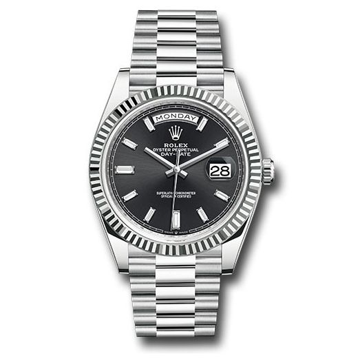 Đồng hồ Rolex Platinum Day-Date Fluted Bezel Bright Black Dial President Bracelet 228236 bkbdp 40mm