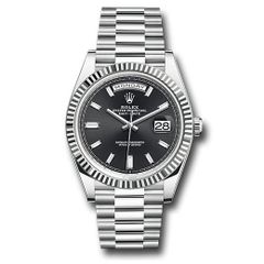 Đồng hồ Rolex Platinum Day-Date Fluted Bezel Bright Black Dial President Bracelet 228236 bkbdp 40mm