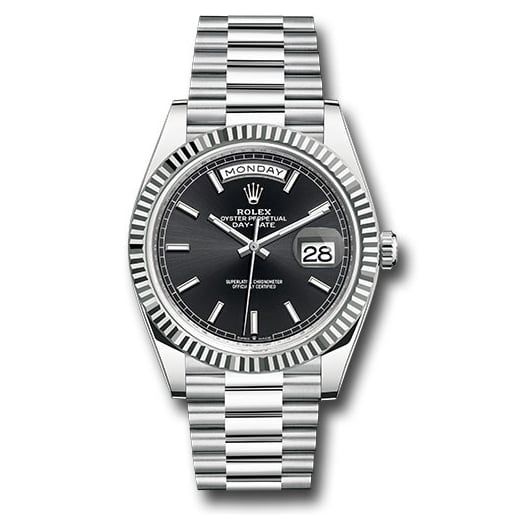 Đồng hồ Rolex Platinum Day-Date Fluted Bezel Bright Black Index Dial President Bracelet 228236 bkip 40mm