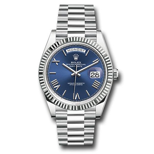 Đồng hồ Rolex Platinum Day-Date Fluted Bezel Bright Blue Roman Dial President Bracelet 228236 blrp 40mm