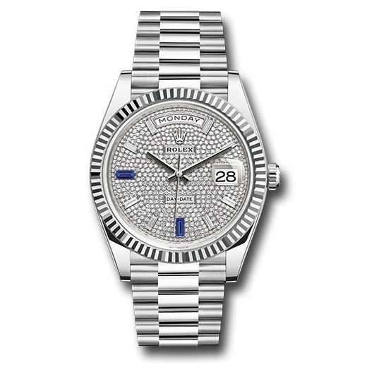 Đồng hồ Rolex Platinum Day-Date Fluted Bezel Diamond & Sapphire Paved Diamond Dial President Bracelet 228236 dp8d2sp 40mm