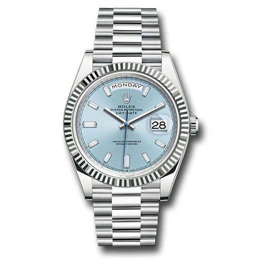 Đồng hồ Rolex Platinum Day-Date Fluted Bezel Ice Blue Dial President Bracelet 228236 ibbdp 40mm