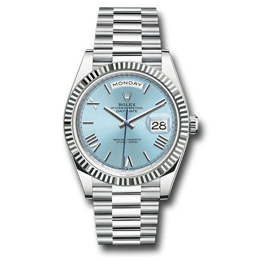Đồng hồ Rolex Platinum Day-Date Fluted Bezel Ice Blue Roman Dial President Bracelet 228236 ibrp 40mm