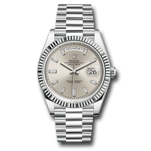 Đồng hồ Rolex Platinum Day-Date Fluted Bezel Silver Dial President Bracelet 228236 sbdp 40mm