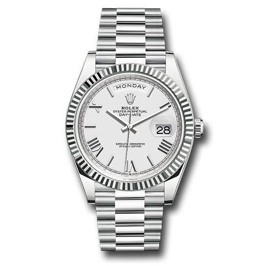 Đồng hồ Rolex Platinum Day-Date Fluted Bezel White Roman Dial President Bracelet 228236 wrp 40mm