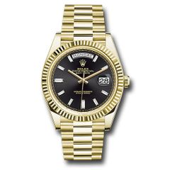 Đồng hồ Rolex Yellow Gold Day-Date Fluted Bezel Black Baguette Diamond Dial President Bracelet 228238 bkbdp 40mm