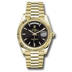 Đồng hồ Rolex Yellow Gold Day-Date Fluted Bezel Black Diagonal Motif Index Dial President Bracelet 228238 bkdmip 40mm