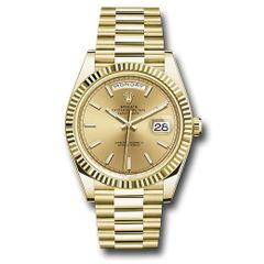 Đồng hồ Rolex Yellow Gold Day-Date Fluted Bezel Champagne Index Dial President Bracelet 228238 chip 40mm