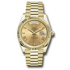 Đồng hồ Rolex Yellow Gold Day-Date Fluted Bezel Champagne Roman Dial President Bracelet 228238 chrp 40mm