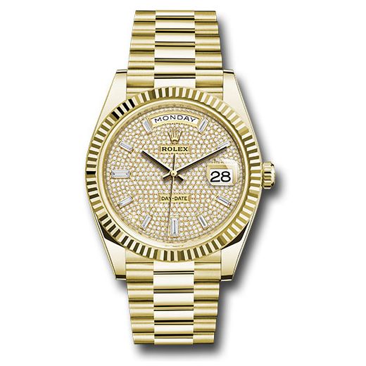 Đồng hồ Rolex Yellow Gold Day-Date Fluted Bezel Diamond-Paved Dial President Bracelet 228238 dpbdp 40mm