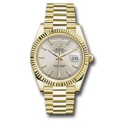Đồng hồ Rolex Yellow Gold Day-Date Fluted Bezel Silver Diagonal Motif Index Dial President Bracelet 228238 sdmip 40mm