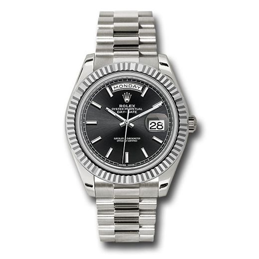 Đồng hồ Rolex White Gold Day-Date Fluted Bezel Black Index Dial President Bracelet 228239 bkip 40mm