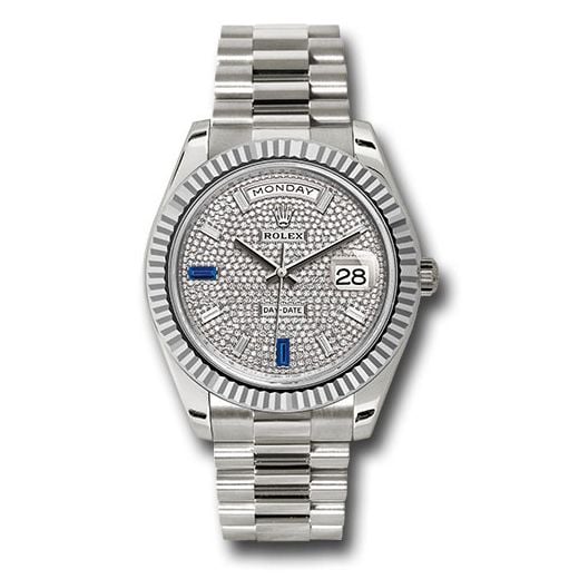 Đồng hồ Rolex White Gold Day-Date Fluted Bezel Diamond Paved Baguette Diamond Dial President Bracelet 228239 dp7d2sp 40mm