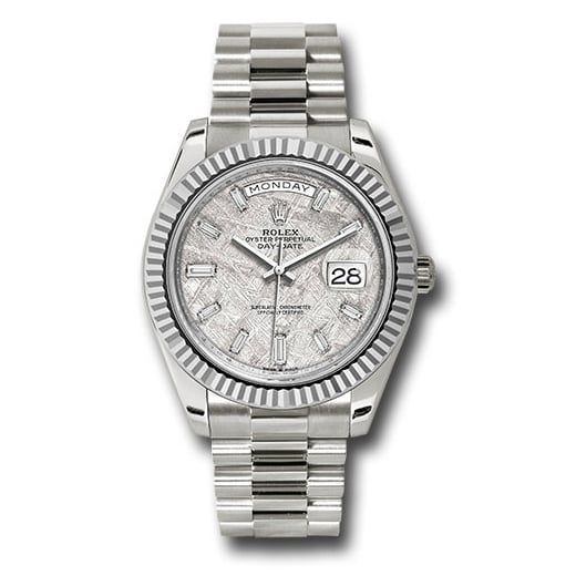 Đồng hồ Rolex White Gold Day-Date Fluted Bezel Meteorite Baguette Diamond Dial President Bracelet 228239 mtdp 40mm