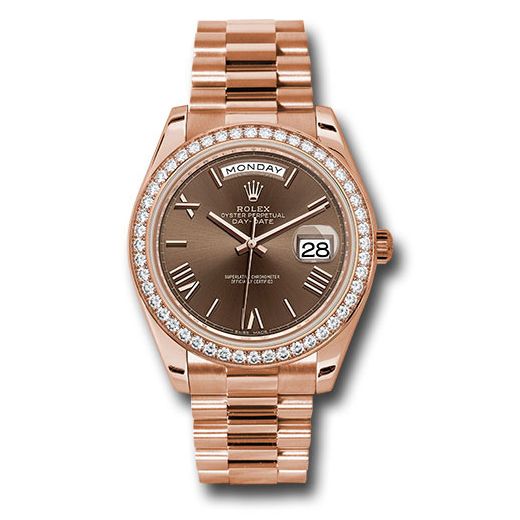 Đồng hồ Rolex Everose Gold Day-Date Everose Gold Bezel Chocolate Bevelled Roman Dial President Bracelet 228345RBR chorp 40mm