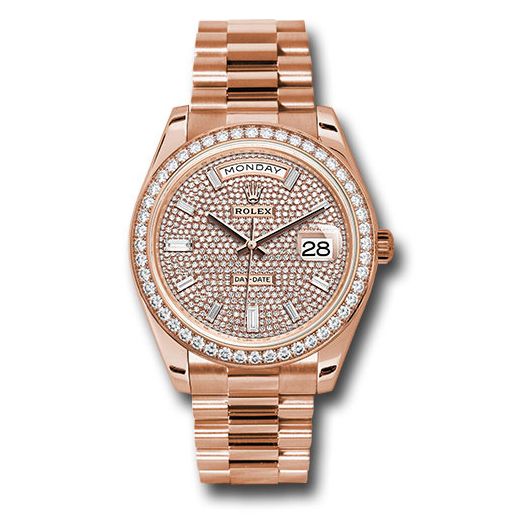 Đồng hồ Rolex Everose Gold Day-Date Everose Gold Bezel Diamond Paved Dial President Bracelet 228345RBR dpbdp 40mm
