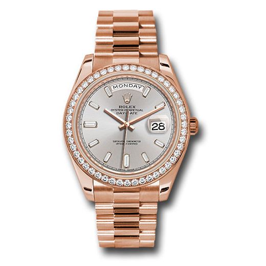 Đồng hồ Rolex Everose Gold Day-Date Everose Gold Bezel Sundust Baguette-Cut Diamond Dial President Bracelet 228345RBR sdbdp 40mm