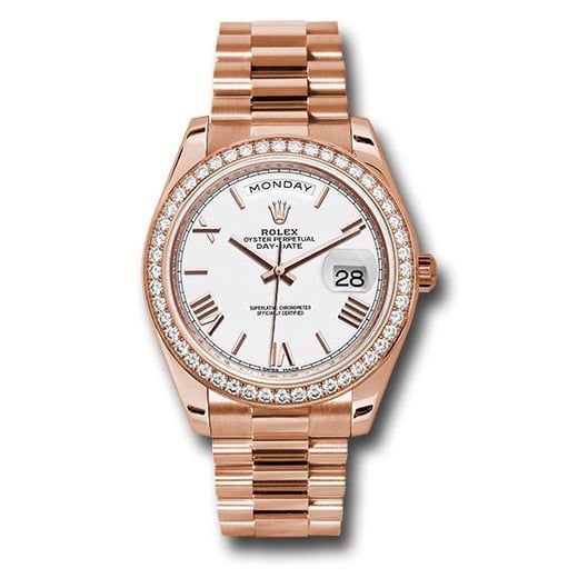 Đồng hồ Rolex Everose Gold Day-Date Everose Gold Bezel White Bevelled Roman Dial President Bracelet 228345RBR wrp 40mm
