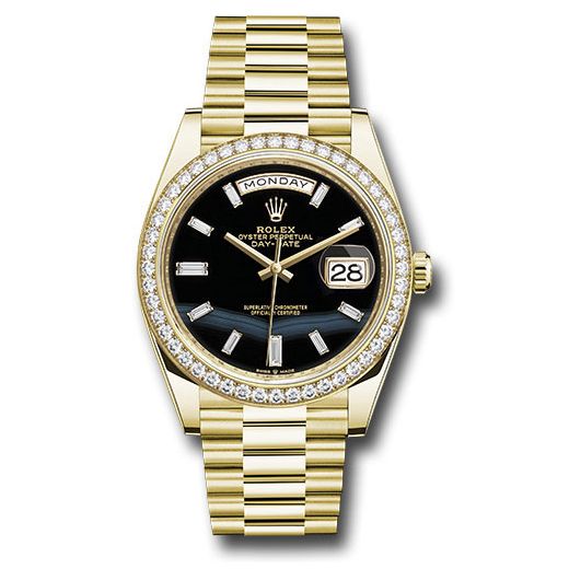 Đồng hồ Rolex Yellow Gold Day-Date Diamond Bezel Onyx Dial President Bracelet 228348rbr onbdp 40mm
