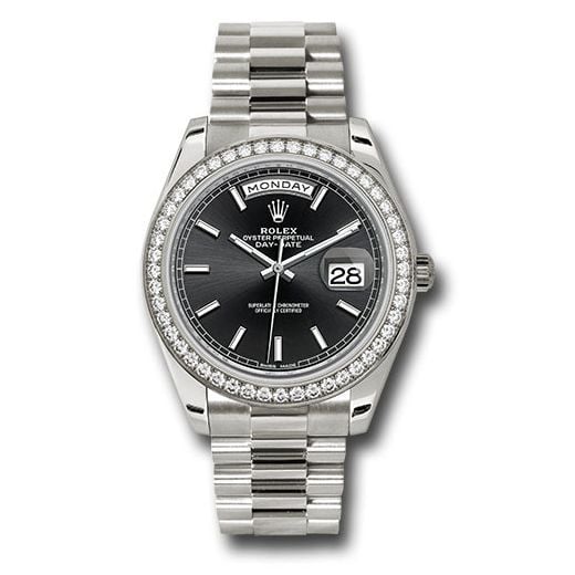 Đồng hồ Rolex White Gold Day-Date Diamond Bezel Black Index Dial President Bracelet 228349RBR bkip 40mm