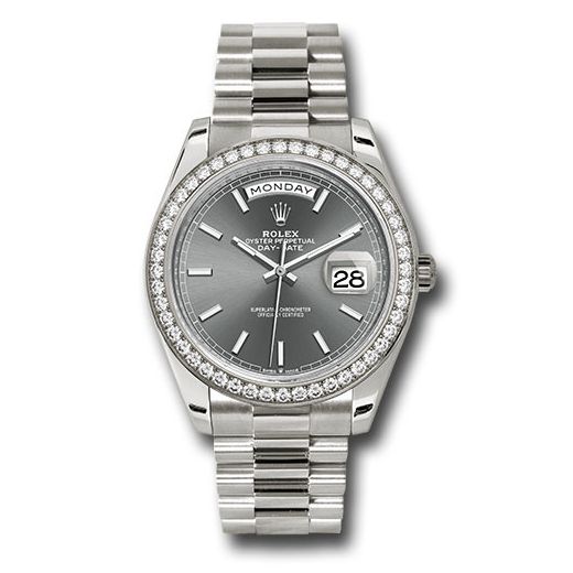 Đồng hồ Rolex White Gold Day-Date Diamond Bezel Slate Index Dial President Bracelet 228349rbr slip 40mm