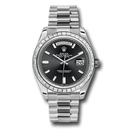 Đồng hồ Rolex 950 Platinum Day-Date Baguette-Cut Diamonds Bezel Black Baguette Diamond Dial President Bracelet 228396TBR bkbdp 40mm