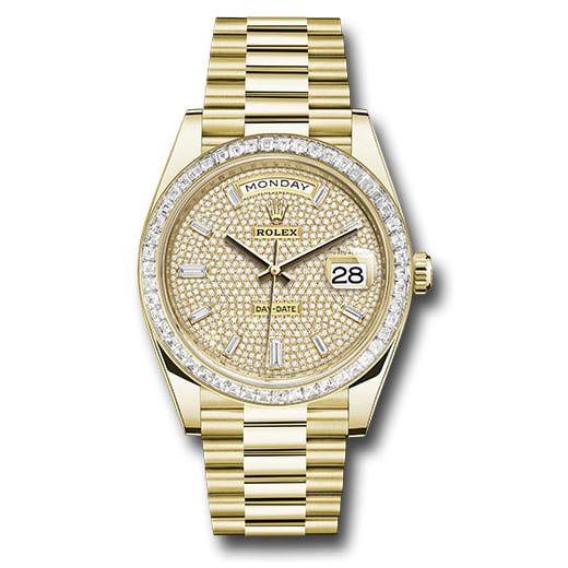 Đồng hồ Rolex Yellow Gold Day-Date Diamond Bezel Diamond-Paved Dial President Bracelet 228398tbr dpbdp 40mm