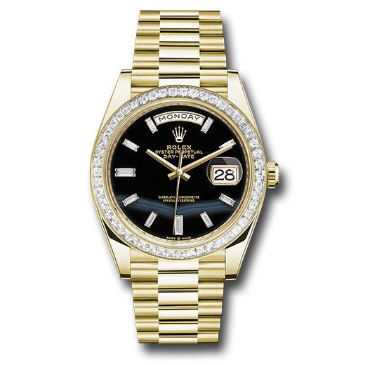 Đồng hồ Rolex Yellow Gold Day-Date Diamond Bezel Onyx Dial President Bracelet 228398tbr onbdp 40mm