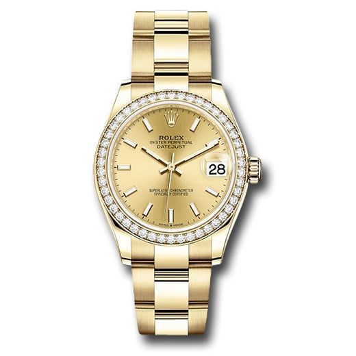 Đồng hồ Rolex Yellow Gold Datejust Diamond Bezel Champagne Index Dial Oyster Bracelet 278288RBR chio 31mm