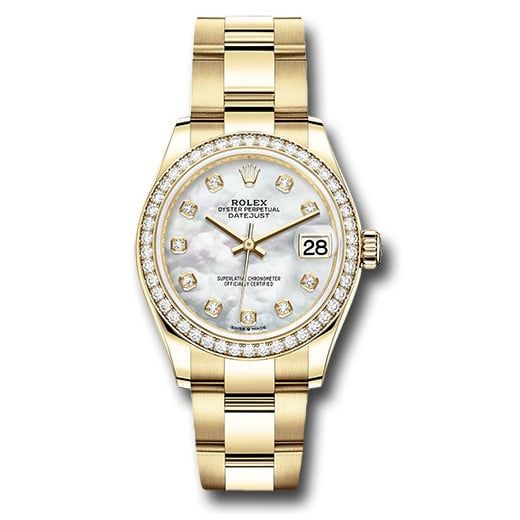 Đồng hồ Rolex Yellow Gold Datejust Diamond Bezel Mother-of-Pearl Diamond Dial Oyster Bracelet 278288RBR mdo 31mm