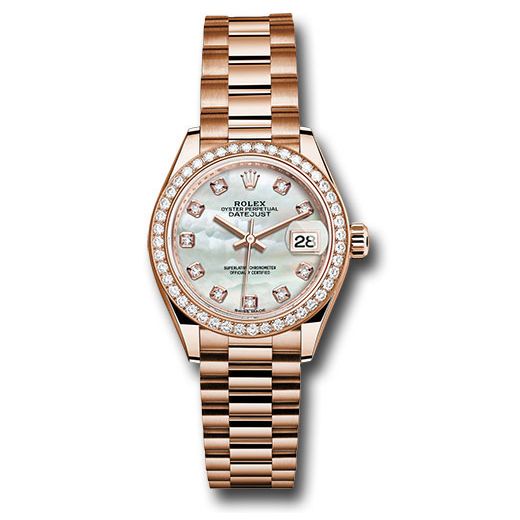 Đồng hồ Rolex Everose Gold Lady-Datejust 44 Diamond Bezel Mother-of-Pearl Diamond Dial President Bracelet 279135RBR mdp 28mm